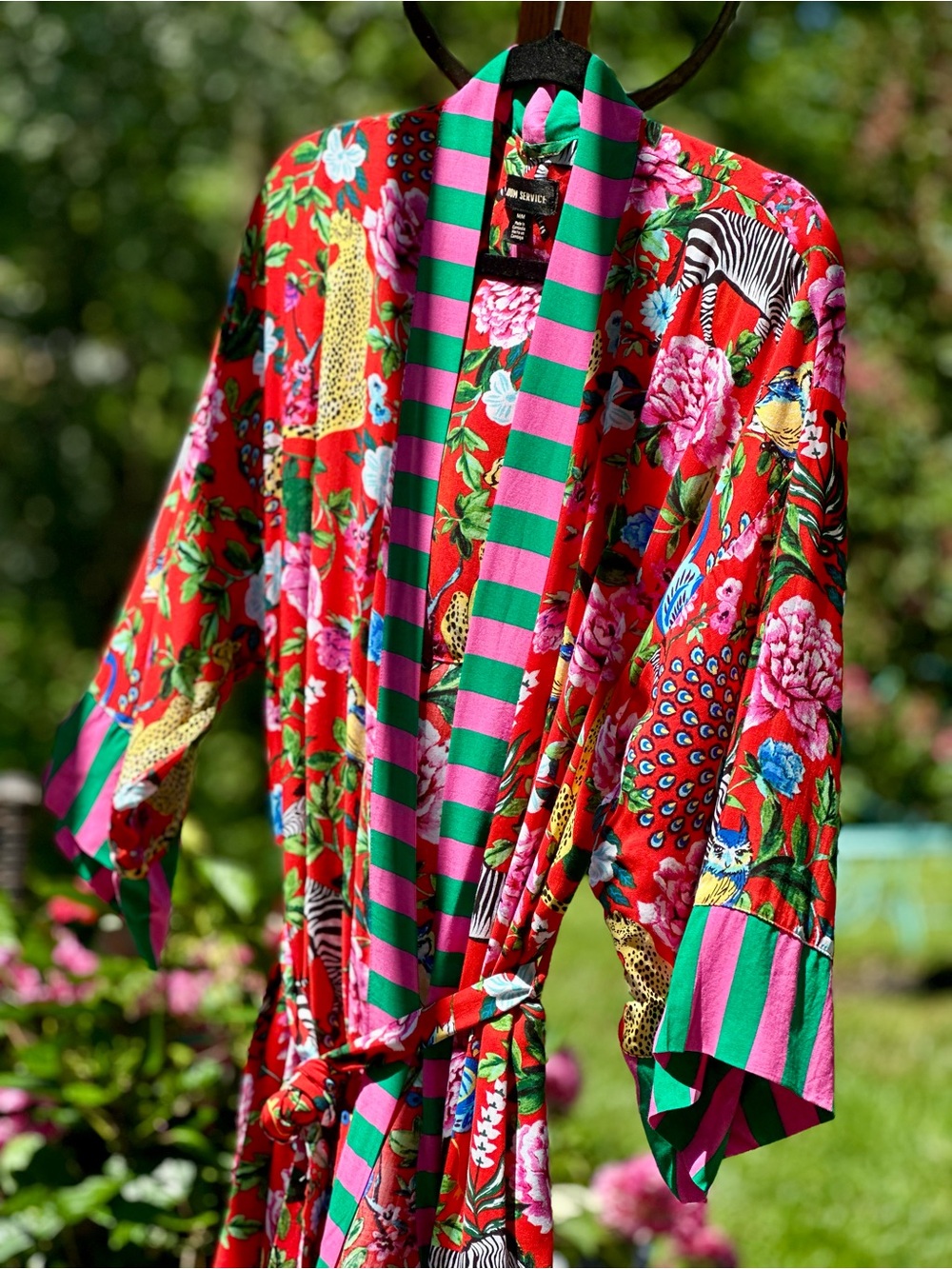 Room Service Safari Floral Kimono Robe NWT Medium Rayon Belted - Picture 3 of 11